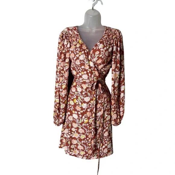 Billabong Womens Bohemian Wrap Dress Medium Floral Beachy Cottagecore Festival‎ - Picture 2 of 9